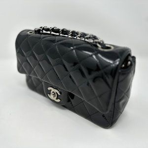 Chanel Classic Single Flap Bag Quilted Black Patent Mini